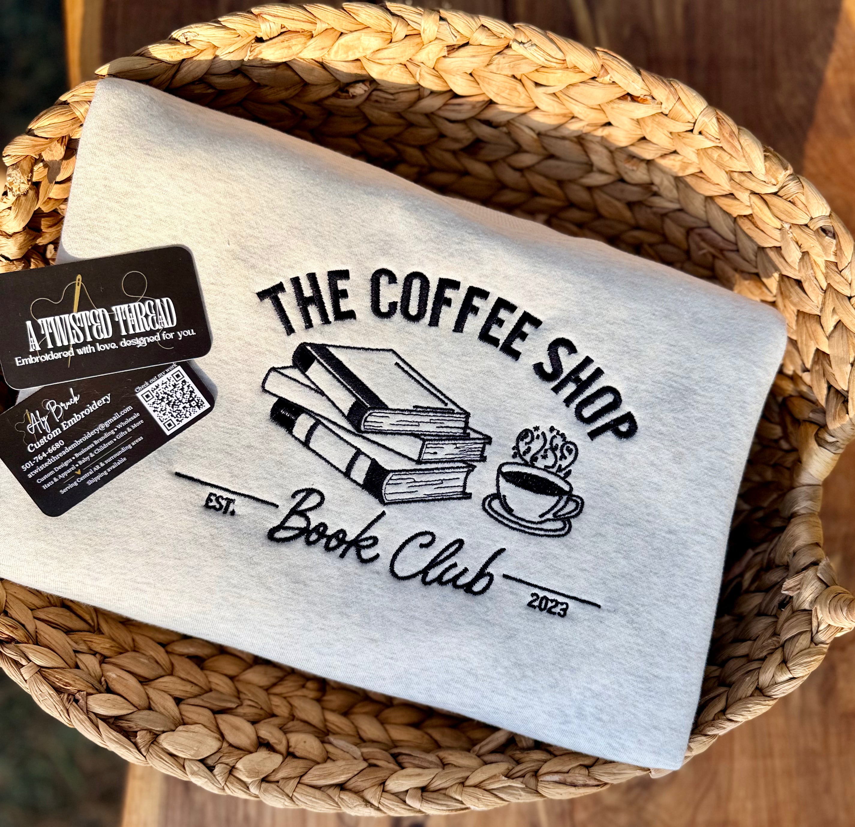 The Coffee Shop Book Club Embroidered Sweatshirt or T-Shirt