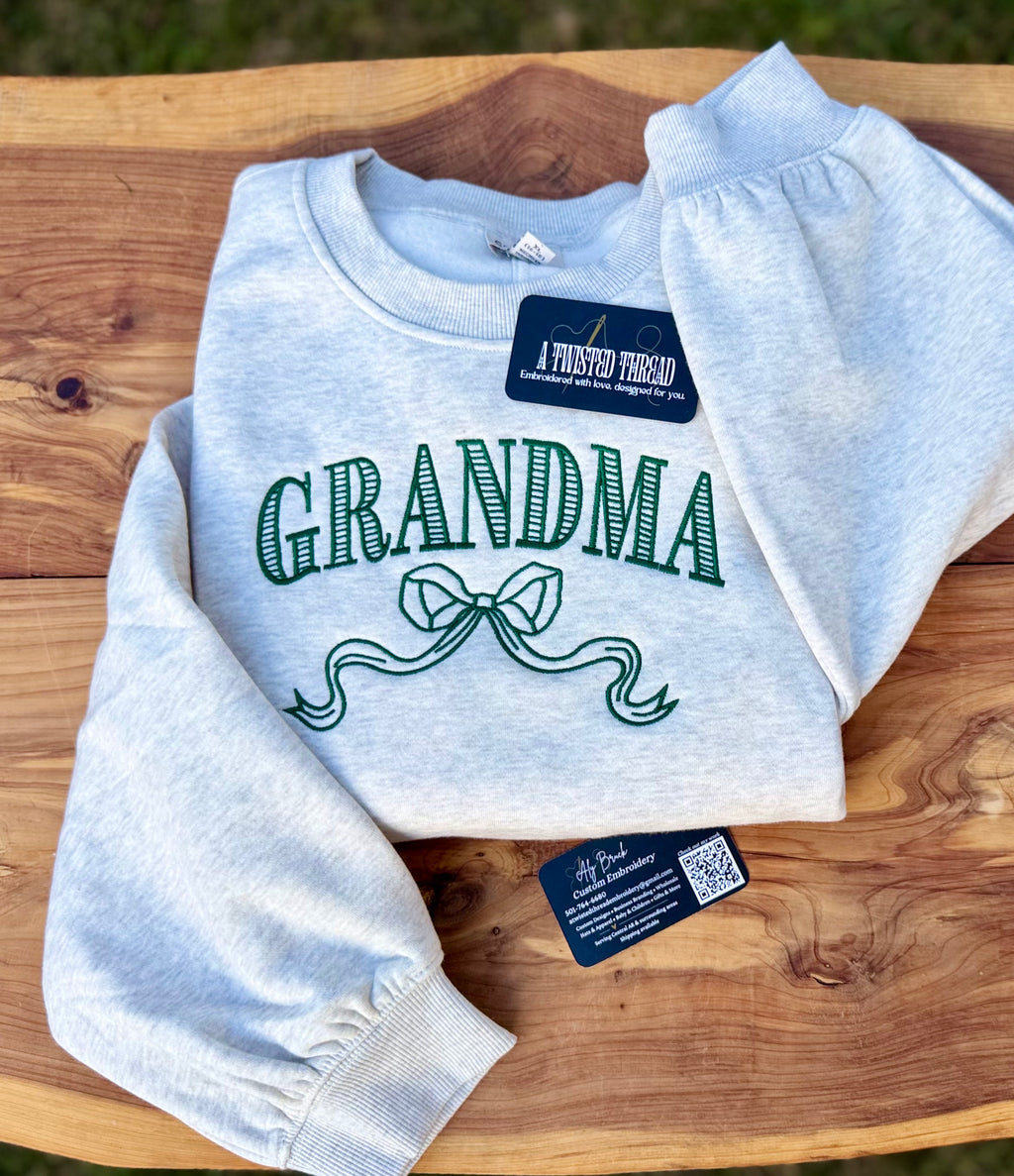 Grandma Bow Embroidered Sweatshirt or T-Shirt