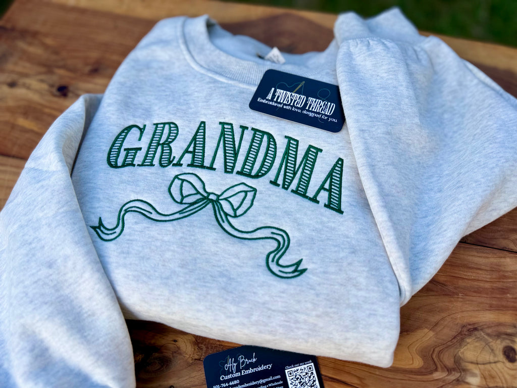 Grandma Bow Embroidered Sweatshirt or T-Shirt