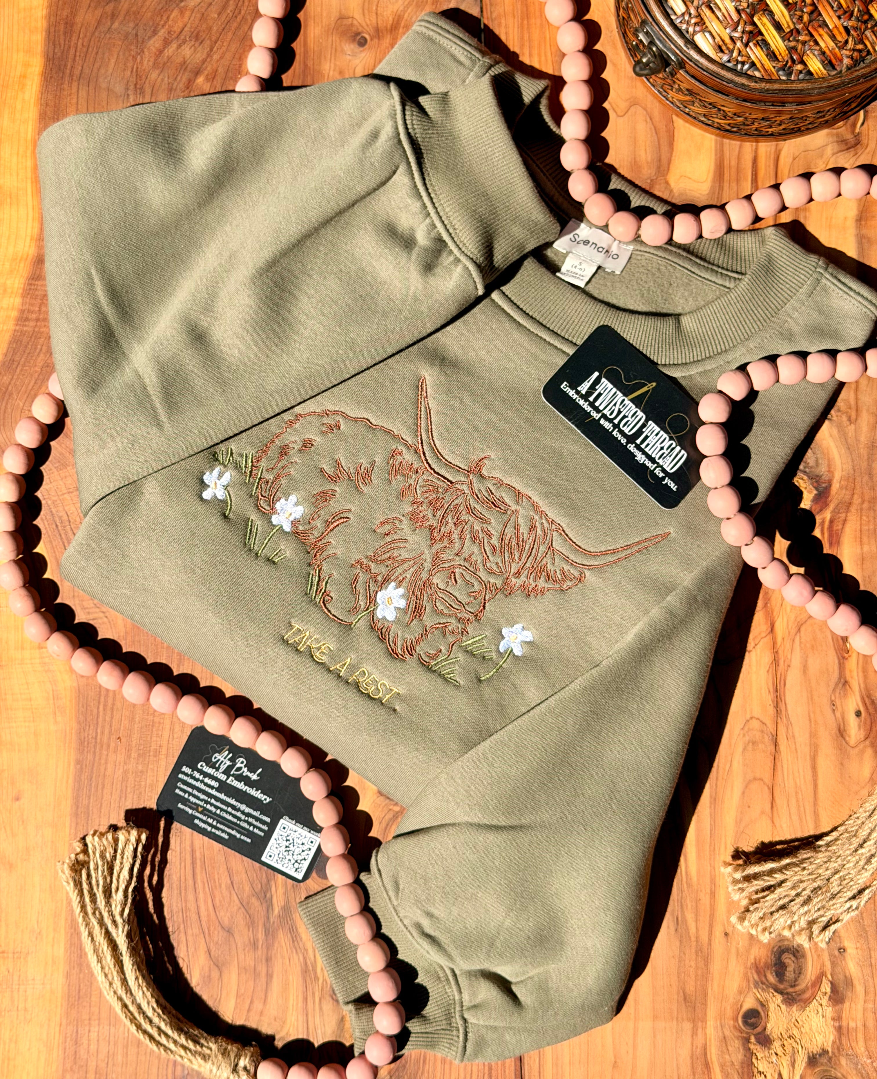 Take a Rest Highland Cow Embroidered Sweatshirt or T-Shirt