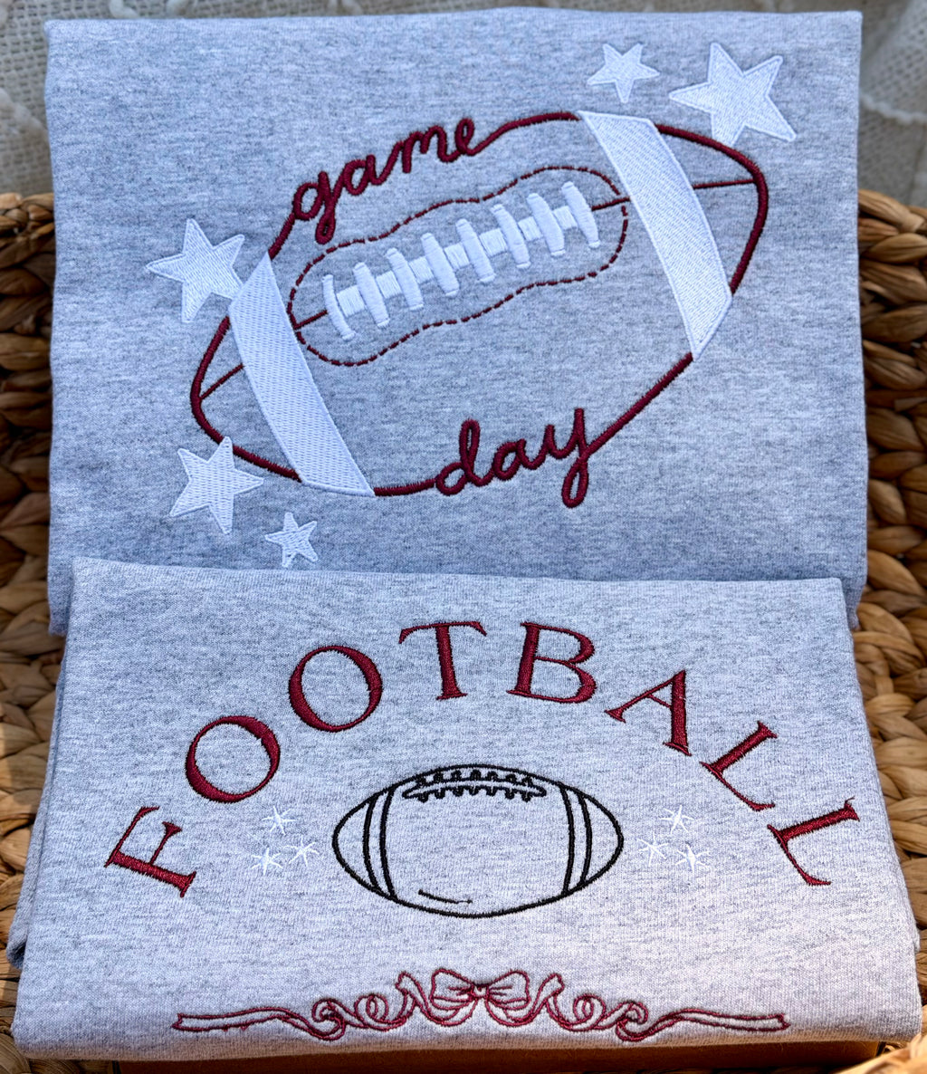 Game Day Football Embroidered Sweatshirt or T-Shirt