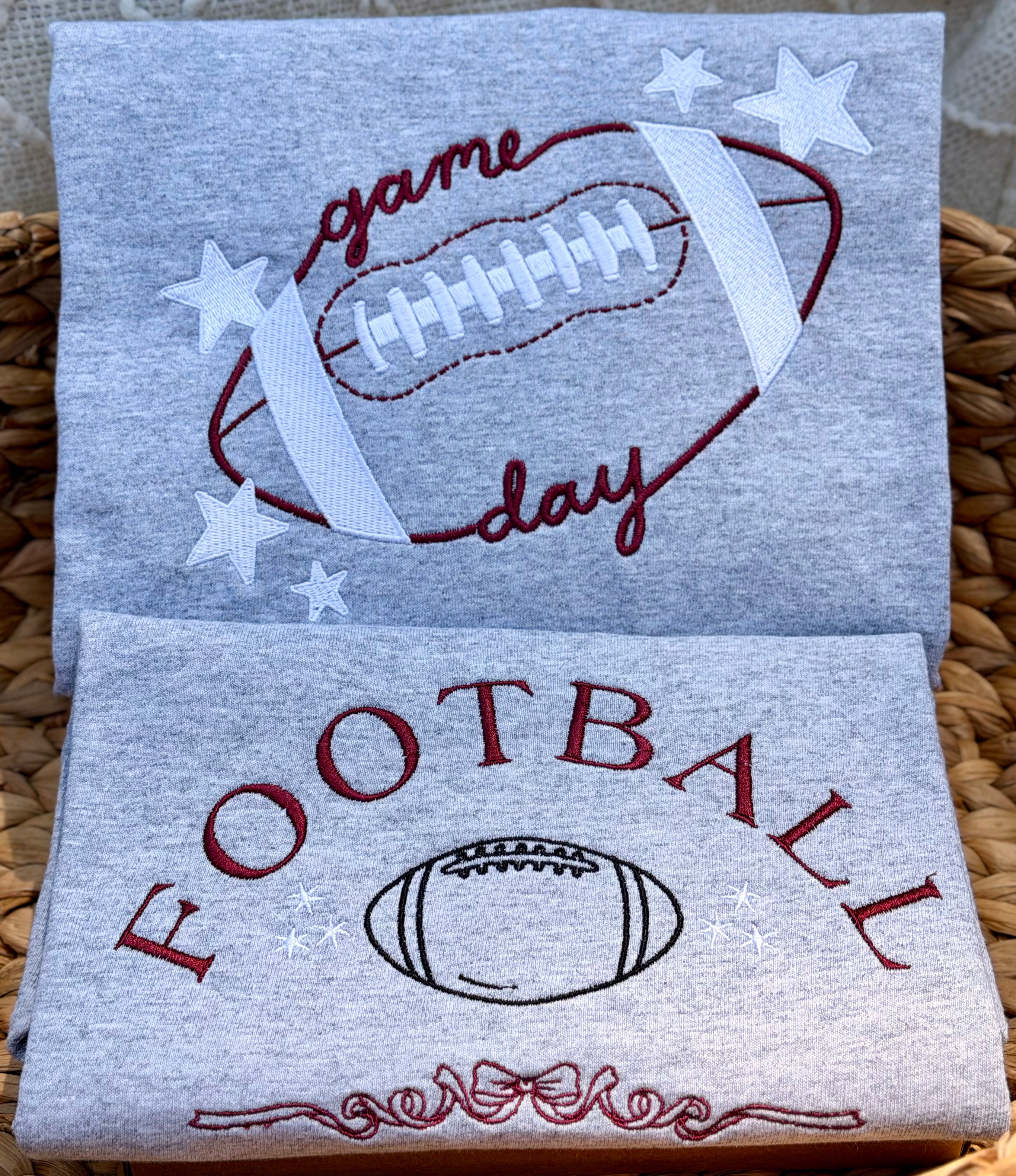 Football Bow Embroidered Sweatshirt or T-Shirt